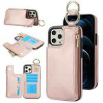 For iPhone 12 Pro RFlD Anti-theft Double Buckle Ring Zipper Card Phone Case(Rose Gold)