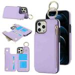 For iPhone 12 Pro RFlD Anti-theft Double Buckle Ring Zipper Card Phone Case(Purple)