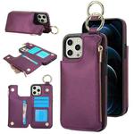 For iPhone 12 Pro Max RFlD Anti-theft Double Buckle Ring Zipper Card Phone Case(Dark Purple)