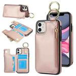 For iPhone 12 mini RFlD Anti-theft Double Buckle Ring Zipper Card Phone Case(Rose Gold)