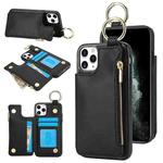 For iPhone 11 Pro RFlD Anti-theft Double Buckle Ring Zipper Card Phone Case(Black)