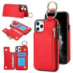 For iPhone 11 Pro RFlD Anti-theft Double Buckle Ring Zipper Card Phone Case(Red)