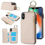 For iPhone XS Max RFlD Anti-theft Double Buckle Ring Zipper Card Phone Case(White)