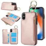 For iPhone XS Max RFlD Anti-theft Double Buckle Ring Zipper Card Phone Case(Rose Gold)