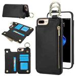 For iPhone 8 Plus / 7 Plus RFlD Anti-theft Double Buckle Ring Zipper Card Phone Case(Black)