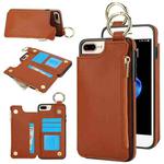 For iPhone 8 Plus / 7 Plus RFlD Anti-theft Double Buckle Ring Zipper Card Phone Case(Brown)