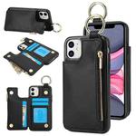 For iPhone 12 RFlD Anti-theft Double Buckle Ring Zipper Card Phone Case(Black)