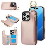 For iPhone 16 Pro Max RFlD Anti-theft Double Buckle Ring Zipper Card Phone Case(Rose Gold)