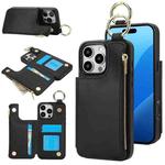 For iPhone 16 Pro RFlD Anti-theft Double Buckle Ring Zipper Card Phone Case(Black)