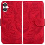 For Samsung Galaxy A25 5G / A25e JP Edition Tiger Embossing Pattern Flip Leather Phone Case(Red)