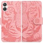 For Samsung Galaxy A25 5G / A25e JP Edition Tiger Embossing Pattern Flip Leather Phone Case(Pink)