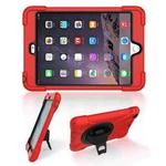 For iPad Mini 3 & 2 & 1 Shockproof Colorful Silicone + PC Protective Case with Holder & Hand Grip Strap(Red)