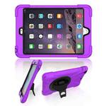 For iPad Mini 3 & 2 & 1 Shockproof Colorful Silicone + PC Protective Case with Holder & Hand Grip Strap(Purple)