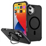 For iPhone 16 Plus Rainbow Series Skin Feel MagSafe Lens Holder Phone Case(Black)