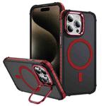 For iPhone 15 Pro Rainbow Series Skin Feel MagSafe Lens Holder Phone Case(Red)