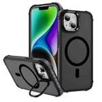 For iPhone 15 Plus Rainbow Series Skin Feel MagSafe Lens Holder Phone Case(Black)