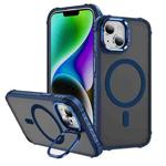 For iPhone 15 Plus Rainbow Series Skin Feel MagSafe Lens Holder Phone Case(Blue)