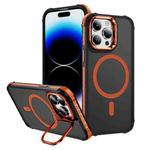 For iPhone 14 Pro Rainbow Series Skin Feel MagSafe Lens Holder Phone Case(Orange)