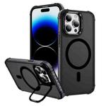 For iPhone 14 Pro Rainbow Series Skin Feel MagSafe Lens Holder Phone Case(Black)