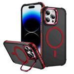 For iPhone 14 Pro Max Rainbow Series Skin Feel MagSafe Lens Holder Phone Case(Red)