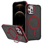 For iPhone 12 Pro Max Rainbow Series Skin Feel MagSafe Lens Holder Phone Case(Red)