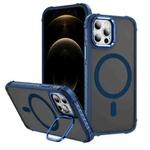 For iPhone 12 Pro Max Rainbow Series Skin Feel MagSafe Lens Holder Phone Case(Blue)