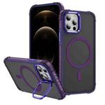 For iPhone 12 Pro Max Rainbow Series Skin Feel MagSafe Lens Holder Phone Case(Dark Purple)