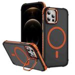 For iPhone 12 Pro Rainbow Series Skin Feel MagSafe Lens Holder Phone Case(Orange)