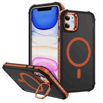 For iPhone 11 Rainbow Series Skin Feel MagSafe Lens Holder Phone Case(Orange)