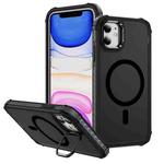 For iPhone 11 Rainbow Series Skin Feel MagSafe Lens Holder Phone Case(Black)