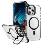 For iPhone 16 Pro Max Rainbow Series Transparent MagSafe Lens Holder Phone Case(Black)