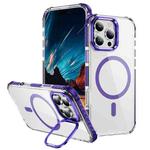 For iPhone 16 Pro Max Rainbow Series Transparent MagSafe Lens Holder Phone Case(Purple)