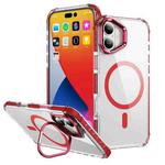 For iPhone 16 Plus Rainbow Series Transparent MagSafe Lens Holder Phone Case(Red)