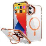 For iPhone 16 Rainbow Series Transparent MagSafe Lens Holder Phone Case(Orange)