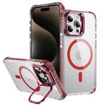 For iPhone 15 Pro Rainbow Series Transparent MagSafe Lens Holder Phone Case(Red)