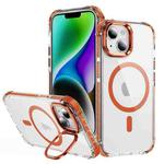 For iPhone 15 Plus Rainbow Series Transparent MagSafe Lens Holder Phone Case(Orange)