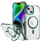 For iPhone 14 Plus Rainbow Series Transparent MagSafe Lens Holder Phone Case(Green)