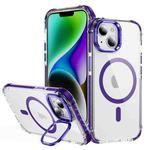 For iPhone 14 Plus Rainbow Series Transparent MagSafe Lens Holder Phone Case(Purple)