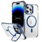 For iPhone 14 Pro Rainbow Series Transparent MagSafe Lens Holder Phone Case(Blue)