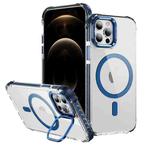 For iPhone 12 Pro Max Rainbow Series Transparent MagSafe Lens Holder Phone Case(Blue)