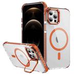 For iPhone 12 Pro Rainbow Series Transparent MagSafe Lens Holder Phone Case(Orange)