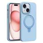 For iPhone 15 Liquid Silicone MagSafe Metal Ring Holder Phone Case(Light Blue)