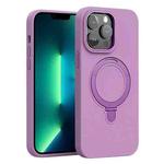 For iPhone 13 Pro Max Liquid Silicone MagSafe Metal Ring Holder Phone Case(Purple)