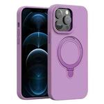 For iPhone 12 Pro Max Liquid Silicone MagSafe Metal Ring Holder Phone Case(Purple)