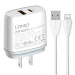 LDNIO Q229 QC3.0 / PD20W USB + Type-C Fast Charger with 1m USB to 8 Pin Cable, Plug Type:US Plug(White)