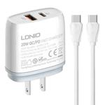 LDNIO Q229 QC3.0 / PD20W USB + Type-C Fast Charger with 1m Type-C to Type-C Cable, Plug Type:US Plug(White)