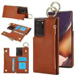 For Samsung Galaxy Note20 Ultra RFlD Anti-theft Double Buckle Ring Zipper Card Phone Case(Brown)