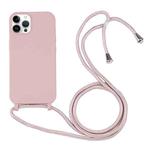 For iPhone 15 Pro Candy Colors TPU Protective Phone Case with Lanyard(Rose Gold)