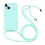 For iPhone 15 Plus Candy Colors TPU Protective Phone Case with Lanyard(Mint Green)