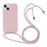 For iPhone 15 Plus Candy Colors TPU Protective Phone Case with Lanyard(Rose Gold)